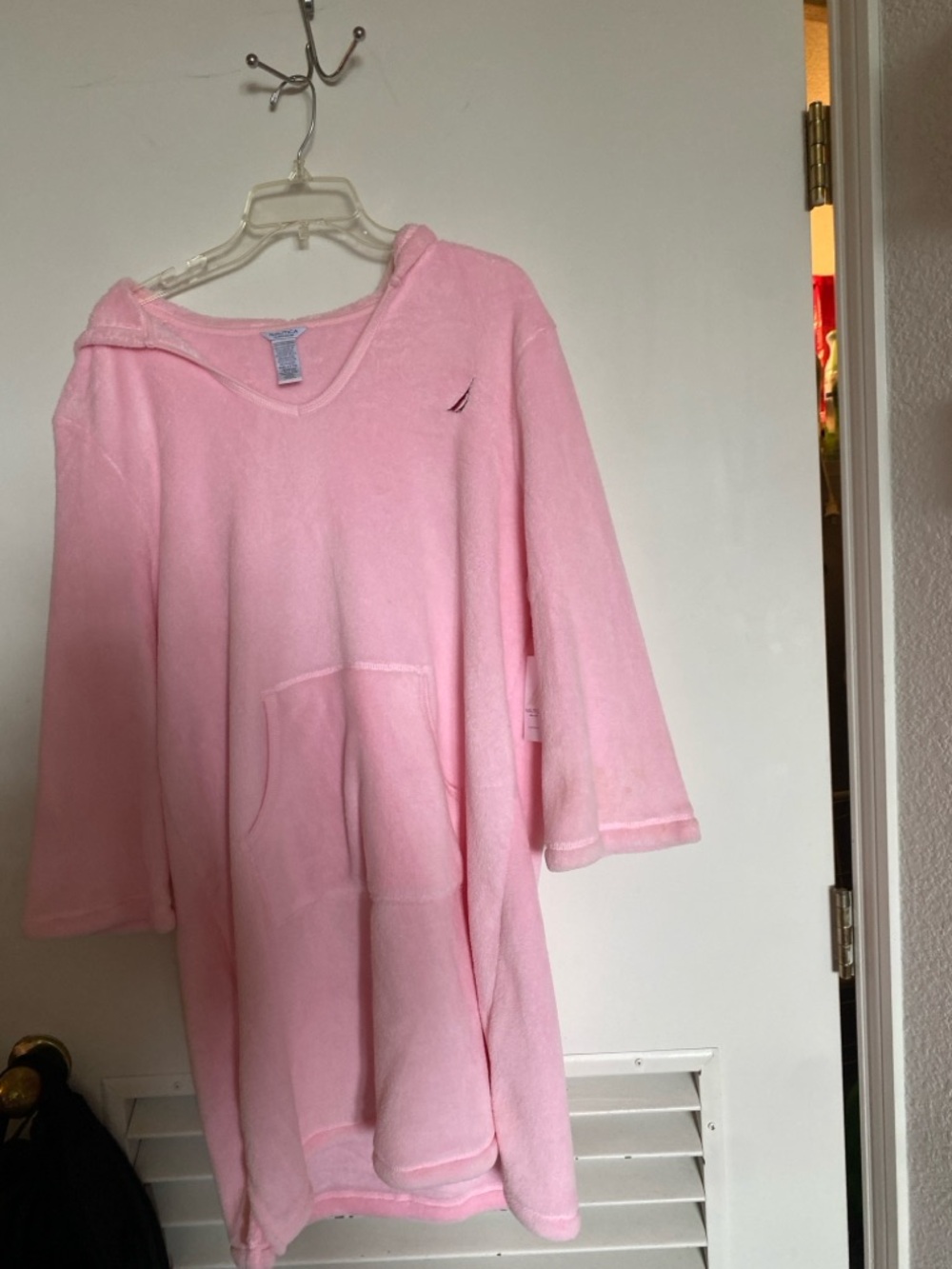 Nautica Pink Plush Hoodie  Sleepwear Dress with Front Pocket